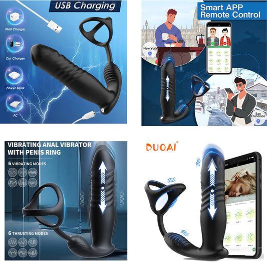 הויברטור המזיין 4 ב 1 אפליקציה נטען USB טבעת/רוטט/מזיין/גירוי