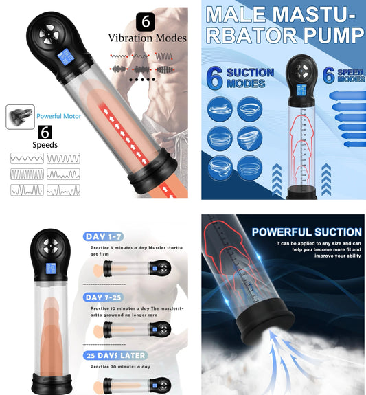 משאבת זין LED לזקפה והגדלה - שואב 6 דרגות נטען