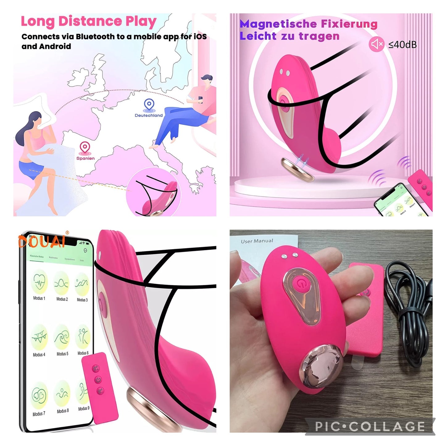 ויברטור מסאג׳ סמוי מתלבש על תחתון עם מגנט לאישה עם אפליקציה נטען