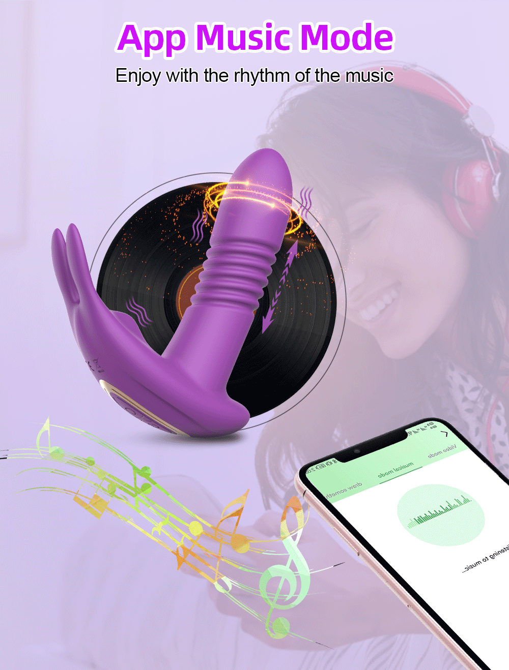 ארנב מזיין רוקד - ויברטור מסתובב רוקד/דילדו/מוגן מים - באמצעות אפליקציה מרחוק App Bluetooth/‏USB נטען